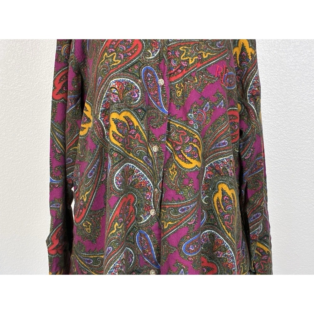 Ralph Lauren Cotton Flannel Pjs Night Shirt Pink Paisley Sleepshirt Nightie L - Picture 3 of 16